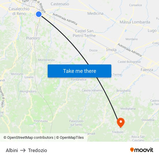 Albini to Tredozio map