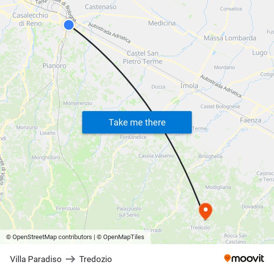 Villa Paradiso to Tredozio map