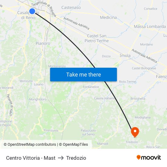 Centro Vittoria - Mast to Tredozio map