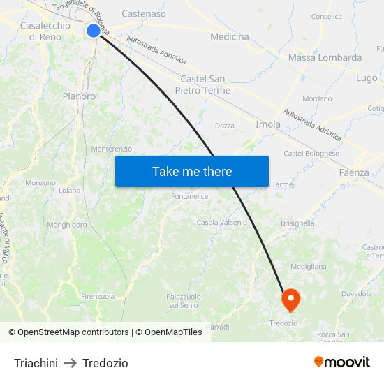 Triachini to Tredozio map