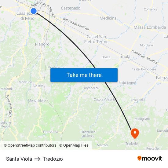 Santa Viola to Tredozio map