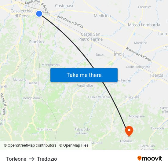 Torleone to Tredozio map
