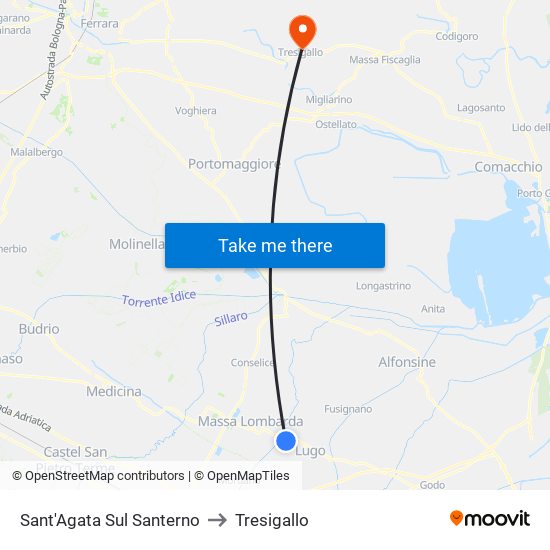 Sant'Agata Sul Santerno to Tresigallo map