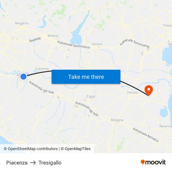 Piacenza to Tresigallo map