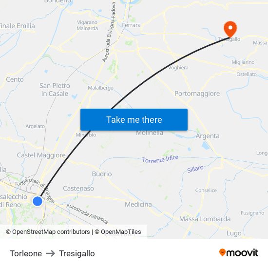 Torleone to Tresigallo map