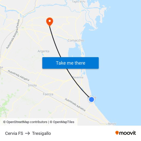 Cervia FS to Tresigallo map