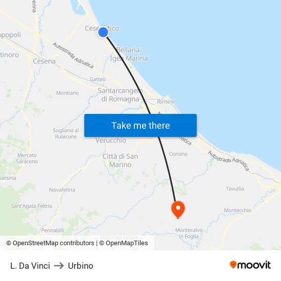 L. Da Vinci to Urbino map