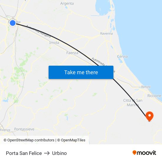 Porta San Felice to Urbino map