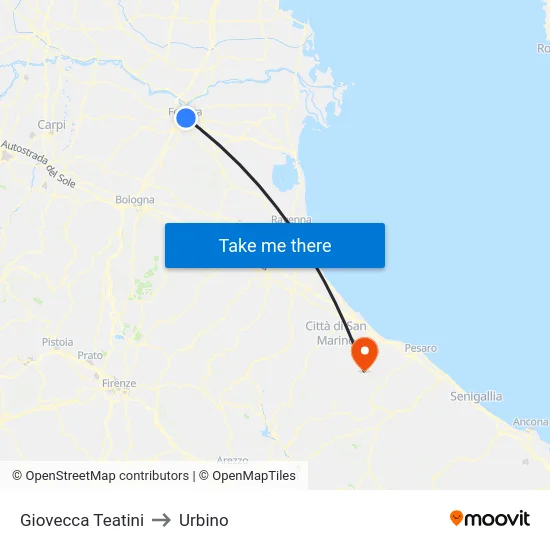 Giovecca Teatini to Urbino map