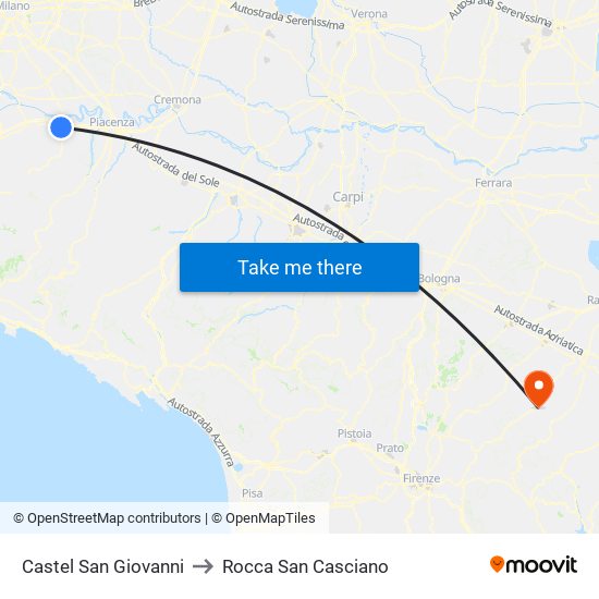 Castel San Giovanni to Rocca San Casciano map