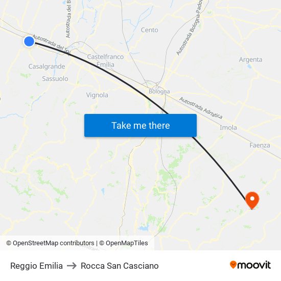 Reggio Emilia to Rocca San Casciano map