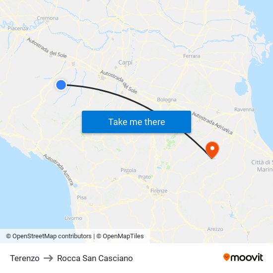 Terenzo to Rocca San Casciano map