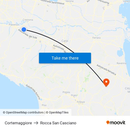 Cortemaggiore to Rocca San Casciano map