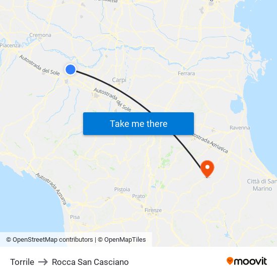 Torrile to Rocca San Casciano map