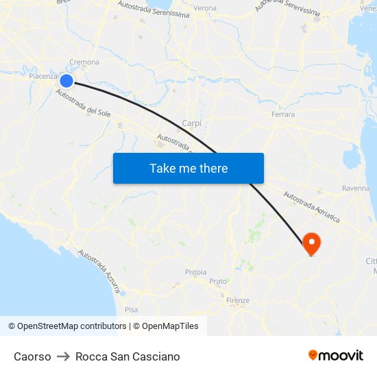 Caorso to Rocca San Casciano map