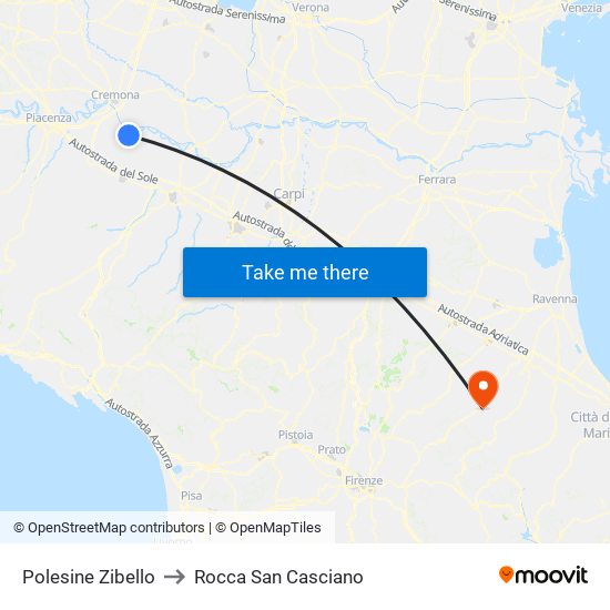 Polesine Zibello to Rocca San Casciano map
