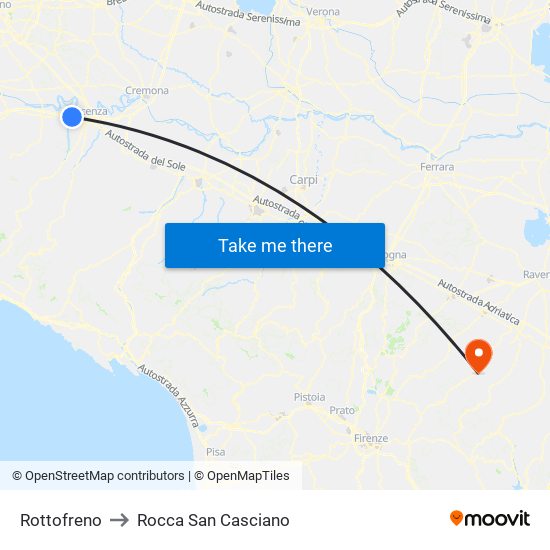 Rottofreno to Rocca San Casciano map