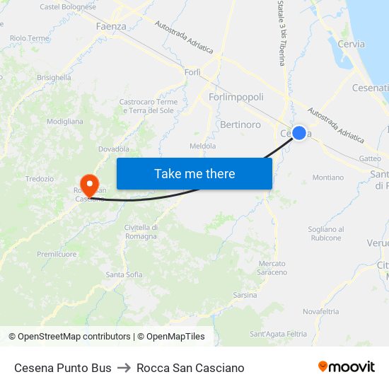 Cesena Punto Bus to Rocca San Casciano map