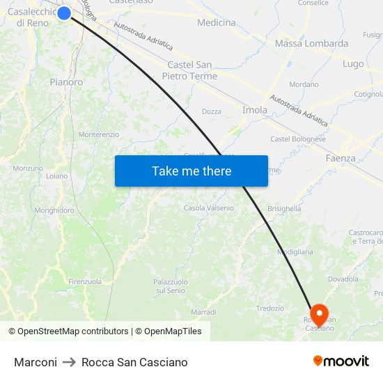 Marconi to Rocca San Casciano map