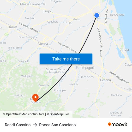Randi-Cassino to Rocca San Casciano map