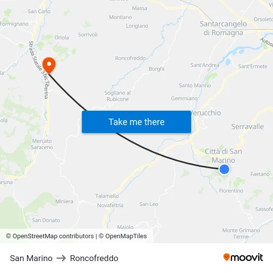 San Marino to Roncofreddo map
