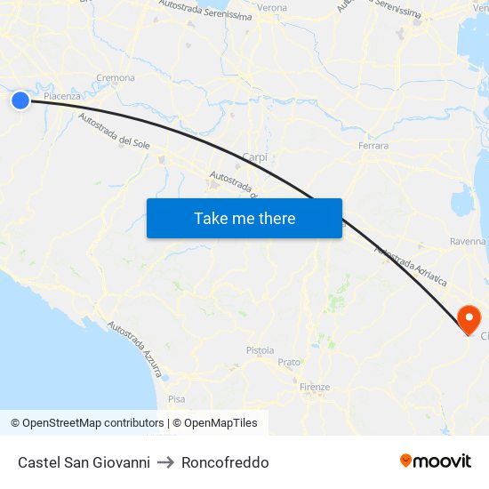 Castel San Giovanni to Roncofreddo map