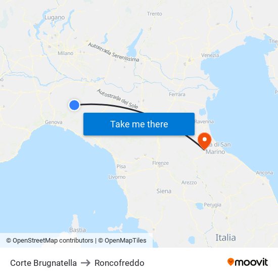 Corte Brugnatella to Roncofreddo map