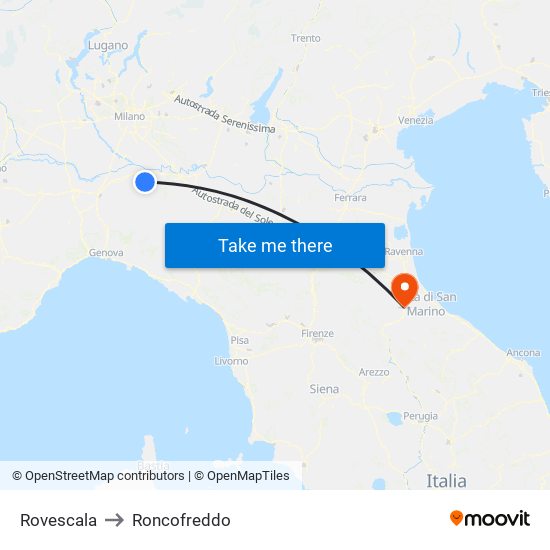 Rovescala to Roncofreddo map