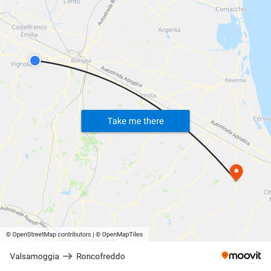 Valsamoggia to Roncofreddo map
