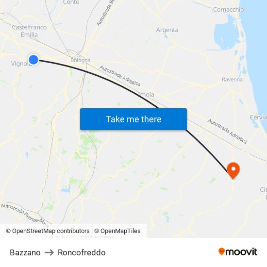 Bazzano to Roncofreddo map