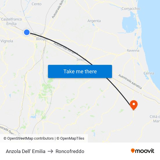 Anzola Dell' Emilia to Roncofreddo map