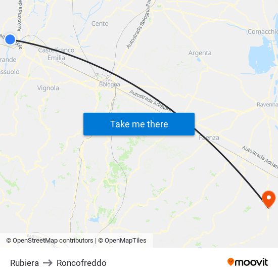 Rubiera to Roncofreddo map
