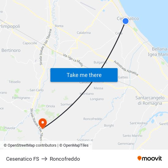 Cesenatico FS to Roncofreddo map
