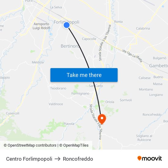 Centro Forlimpopoli to Roncofreddo map