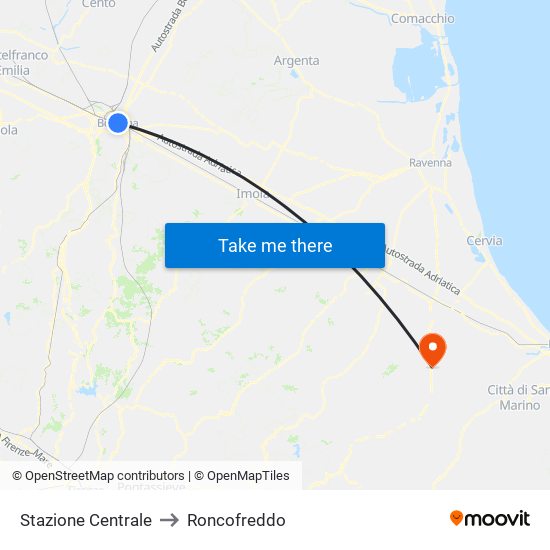 Stazione Centrale to Roncofreddo map
