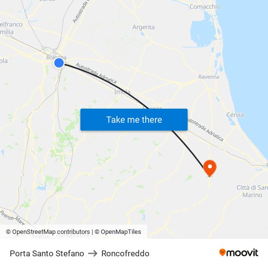 Porta Santo Stefano to Roncofreddo map