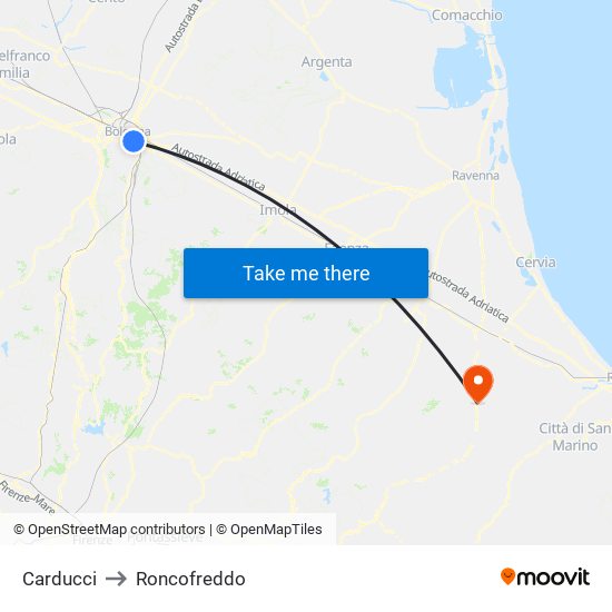 Carducci to Roncofreddo map