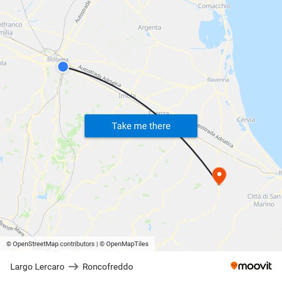 Largo Lercaro to Roncofreddo map