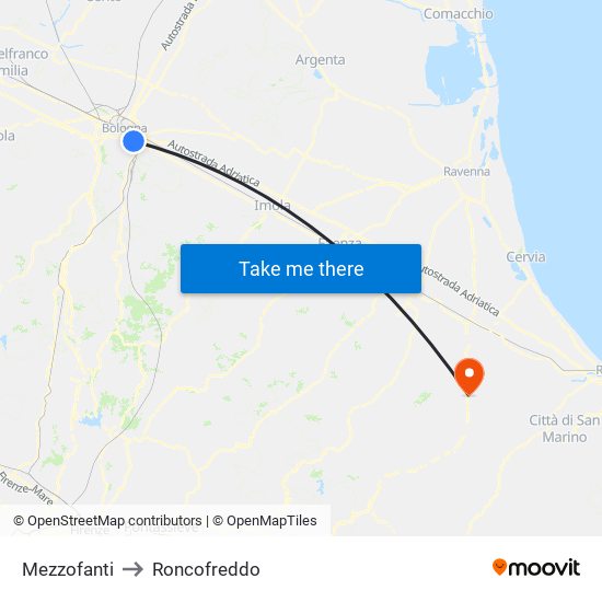Mezzofanti to Roncofreddo map