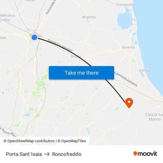 Porta Sant`Isaia to Roncofreddo map