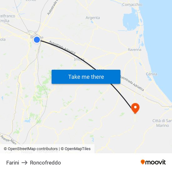 Farini to Roncofreddo map