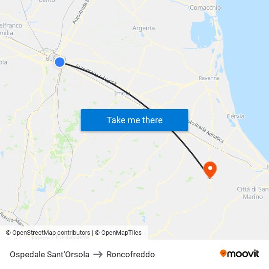 Ospedale Sant'Orsola to Roncofreddo map