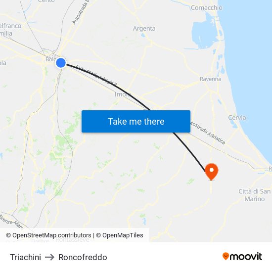 Triachini to Roncofreddo map