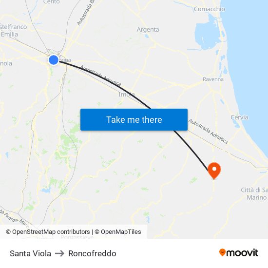 Santa Viola to Roncofreddo map