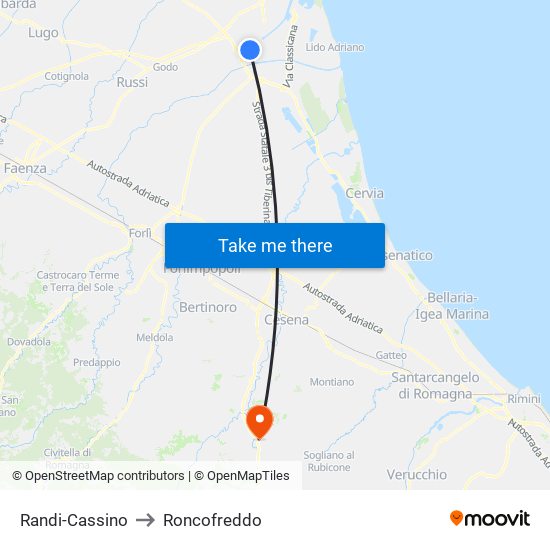Randi-Cassino to Roncofreddo map