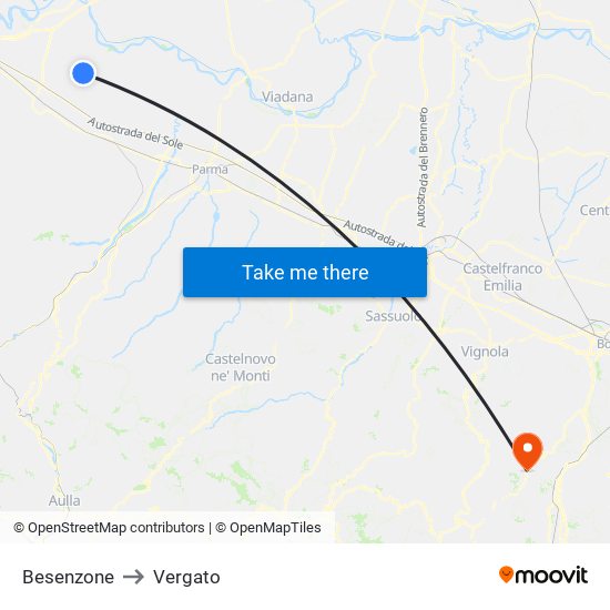 Besenzone to Vergato map