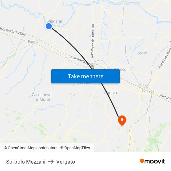 Sorbolo Mezzani to Vergato map