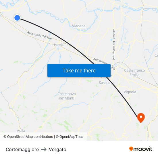 Cortemaggiore to Vergato map