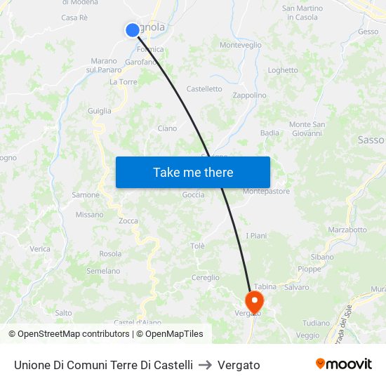 Unione Di Comuni Terre Di Castelli to Vergato map