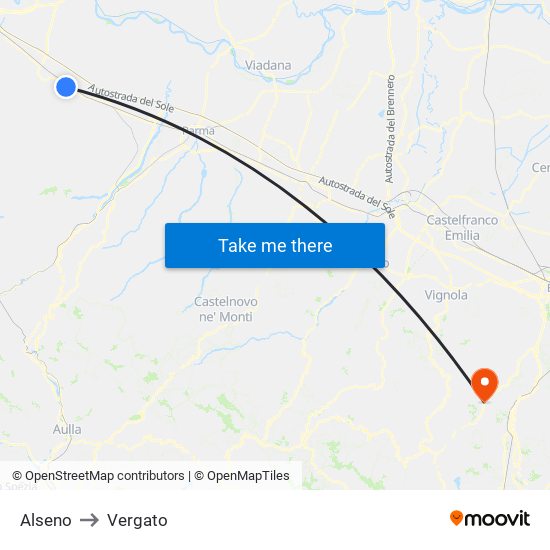 Alseno to Vergato map